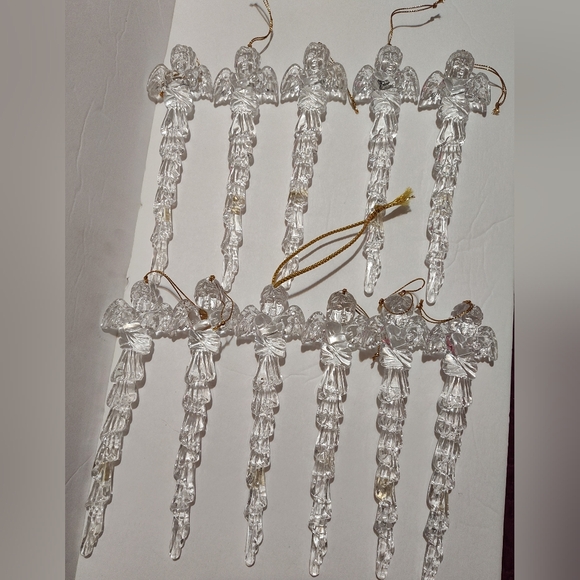 Cherub Angel‎ Head Icicles Christmas Ornaments Clear Plastic Set of 11 - Picture 1 of 4